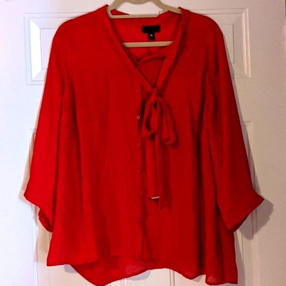 WORTHINGTON sheer blouse top red 3/4 sleeves Gorgeous 1X holidays Valentine's - Picture 1 of 8